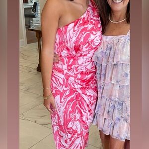Pink Marble One-Shoulder Dress worn twice